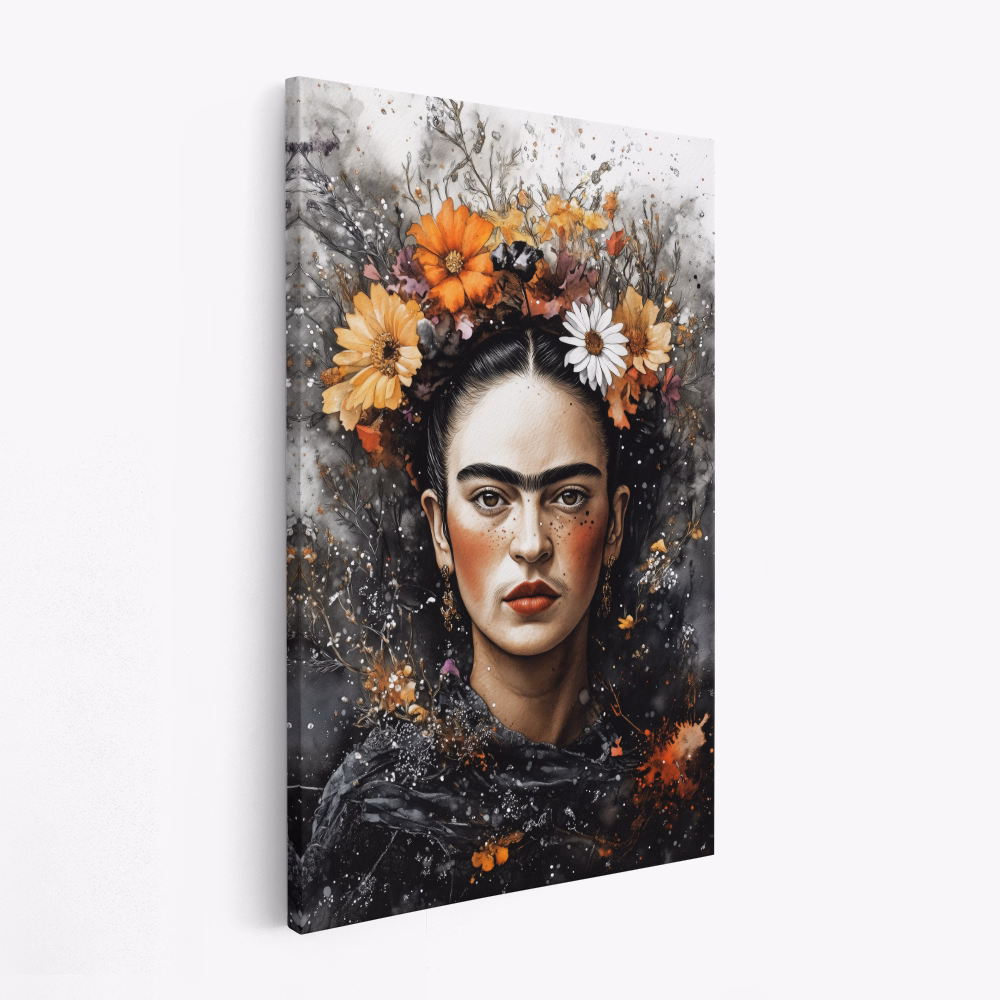 Lærred - Frida portrait with flowers