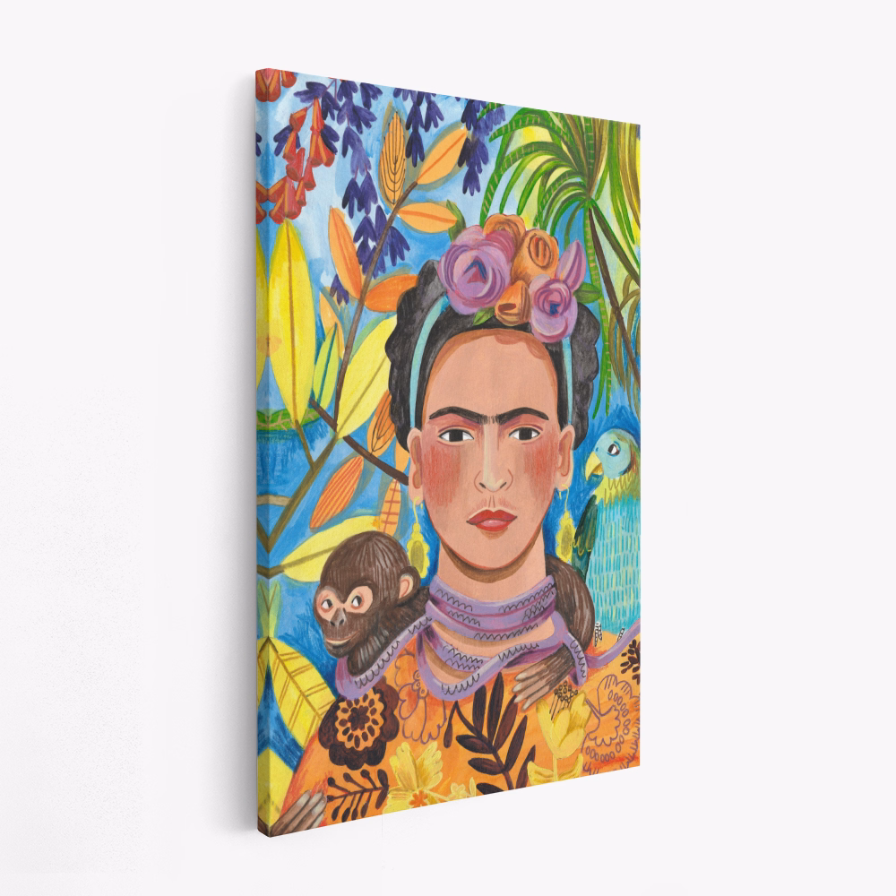 Lærred - Frida and her parrots